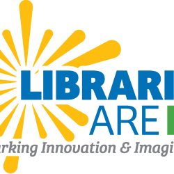 2024 ILA Conference Logo: Libraries are Lit: Sparking Innovation & Imagination in blue and green with a yellow sunburst in the background.