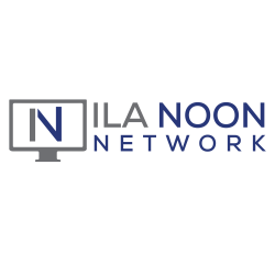 Blue and Grey letter N in a grey computer monitor. To the right in blue and grey text is ILA Noon Network.
