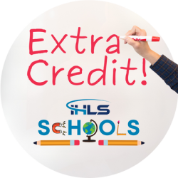 Image of IHLS Schools Badge featuring a hand writing the words Extra Credit! in marker