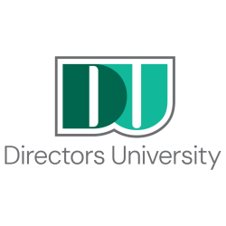 DU in shades of green. Directors University underneath in black font. 