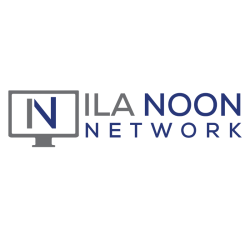 ILA Noon Network in grey and blue text. To the left is a grey computer monitor with a capital letter "N" in blue and gfrey.