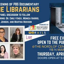 Promotional flyer for event showing pictures of panel speakers, sponsor logos, and film cover. 