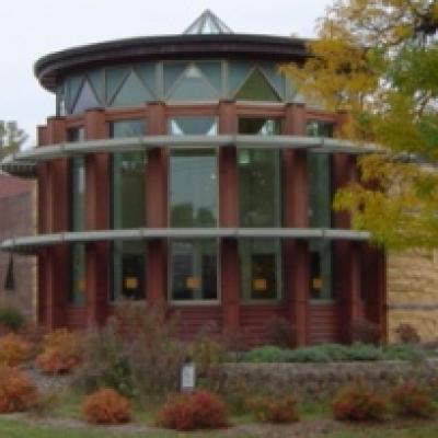 Woodstock Public Library in the fall