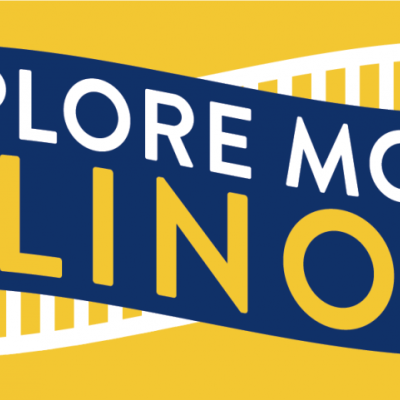 Explore More Illinois banner in yellow, blue and white