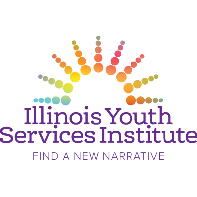 Illinois Youth Services Institute: Find a New Narrative in purple font. A sunburst of rainbow colors sits above.