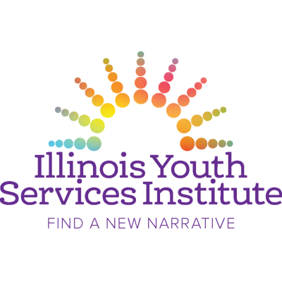 Illinois Youth Services Institute: Find a New Narrative in purple font. A sunburst of rainbow colors sits above. 