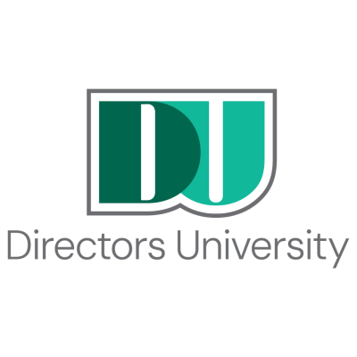 DU in two shades of teal. Underneath in smaller, black font is Directors University